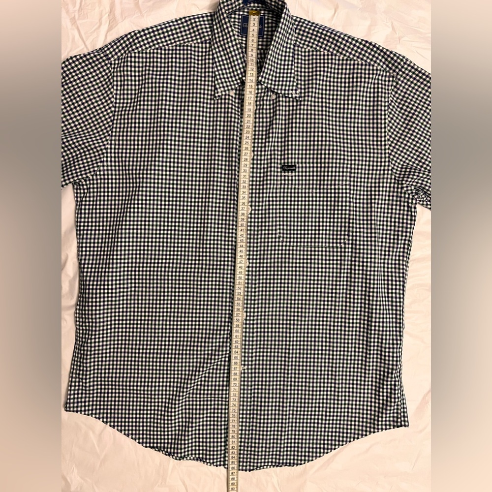 Facconable Men’s Large Purple Green Checkered Casual Short Sleeve Button Down - Picture 5 of 9